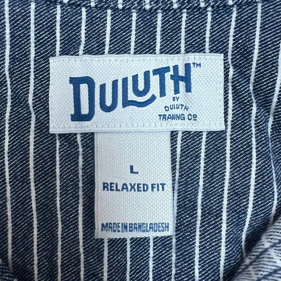 Duluth Trading Co Shirt Mens Large Blue Stripe Free Swingin' Flannel Relaxed Fit - Picture 7 of 10